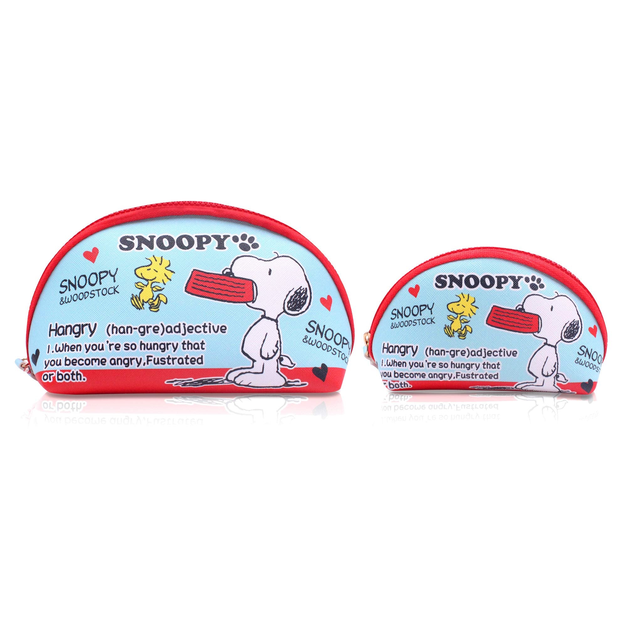 FINEX 2 pcs Set Snoopy and Woodstock PU Leather ONE Cosmetic Bag Make up Organizer + ONE Coin Purse with Straps