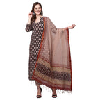 ANNI DESIGNER Womens Cotton Blend Straight Printed Kurta with Pant & Dupatta (NAYANTARA Black-SM_L_Black_Large)