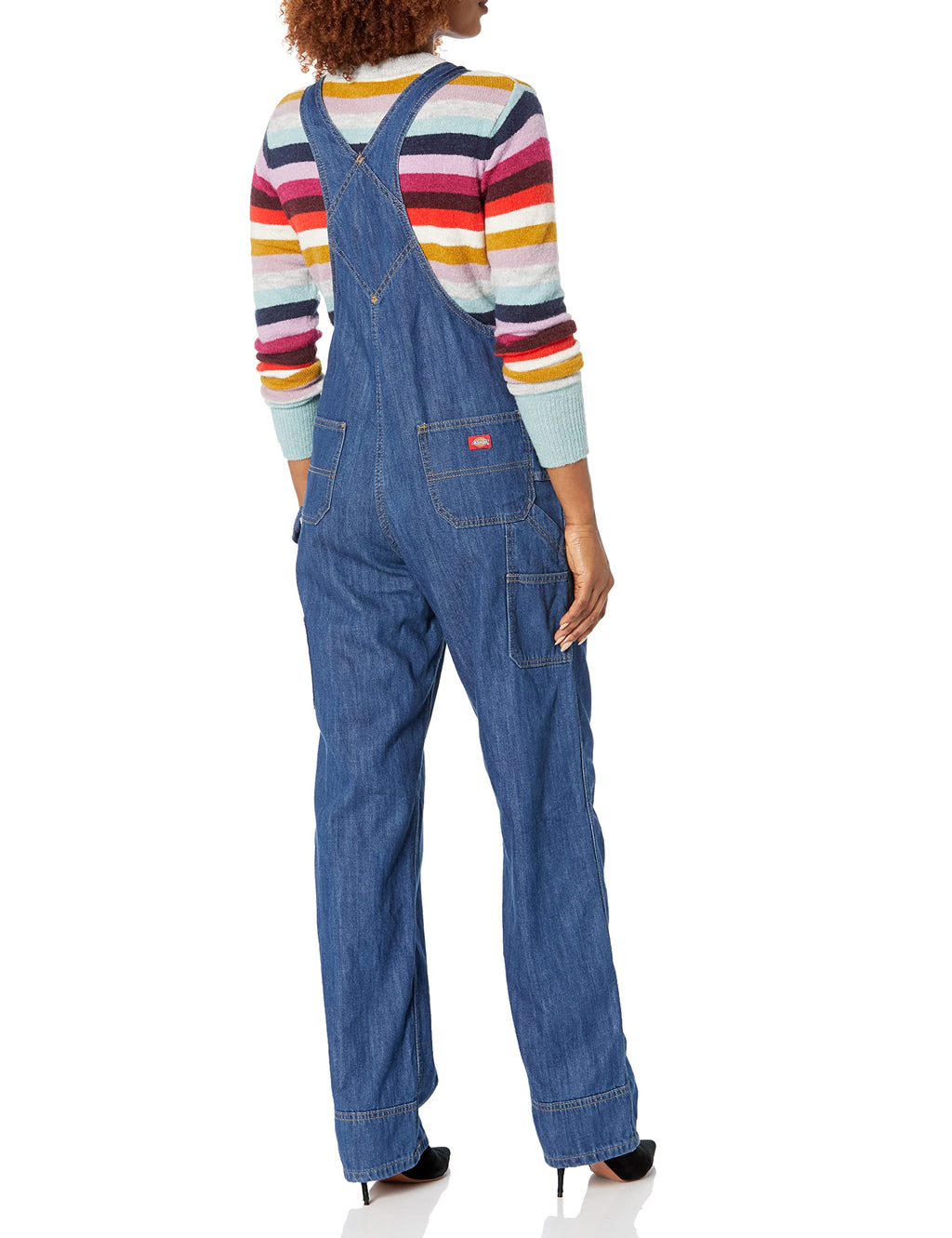 Dickies womens Denim Bib overalls, Medium Stonewashed Denim, Large US