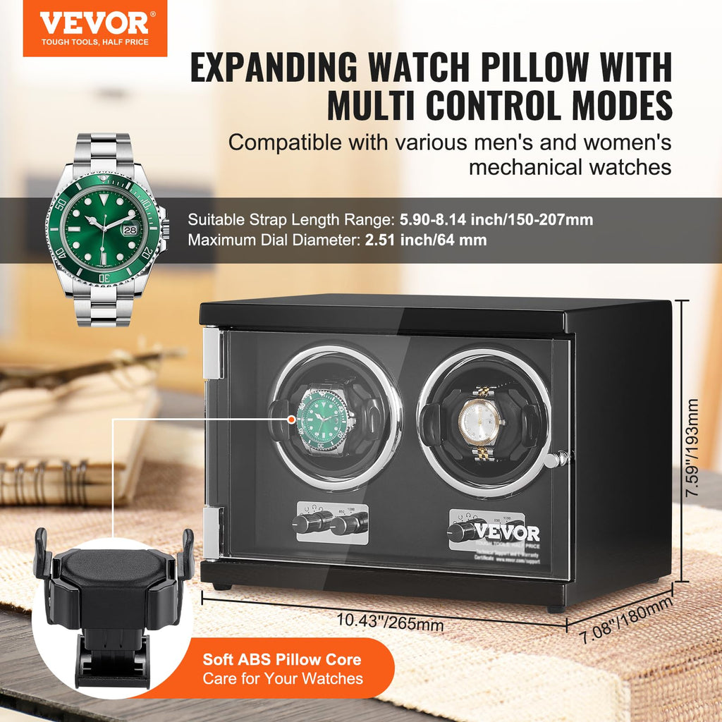 VEVOR Watch Winder, Rotating Watch Box for High-End Automatic Watches, 2 Watch Winder Case with Quiet Japanese Motors, LED Light