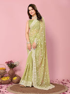 Vairagee Women Soft Georgette Emroidery Saree With Sequence Work Unstitched Blouse (6246)