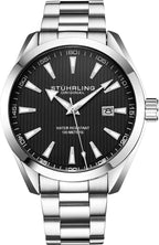 Stuhrling Original Mens Black Watch Analog Dial with Date - Stainless Steel Silver Bracelet, 3953 Mens Watches Collection