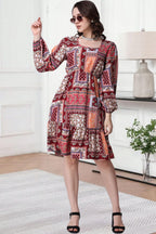 Popwings Women Casual Boho Printed Red Peplum Dress