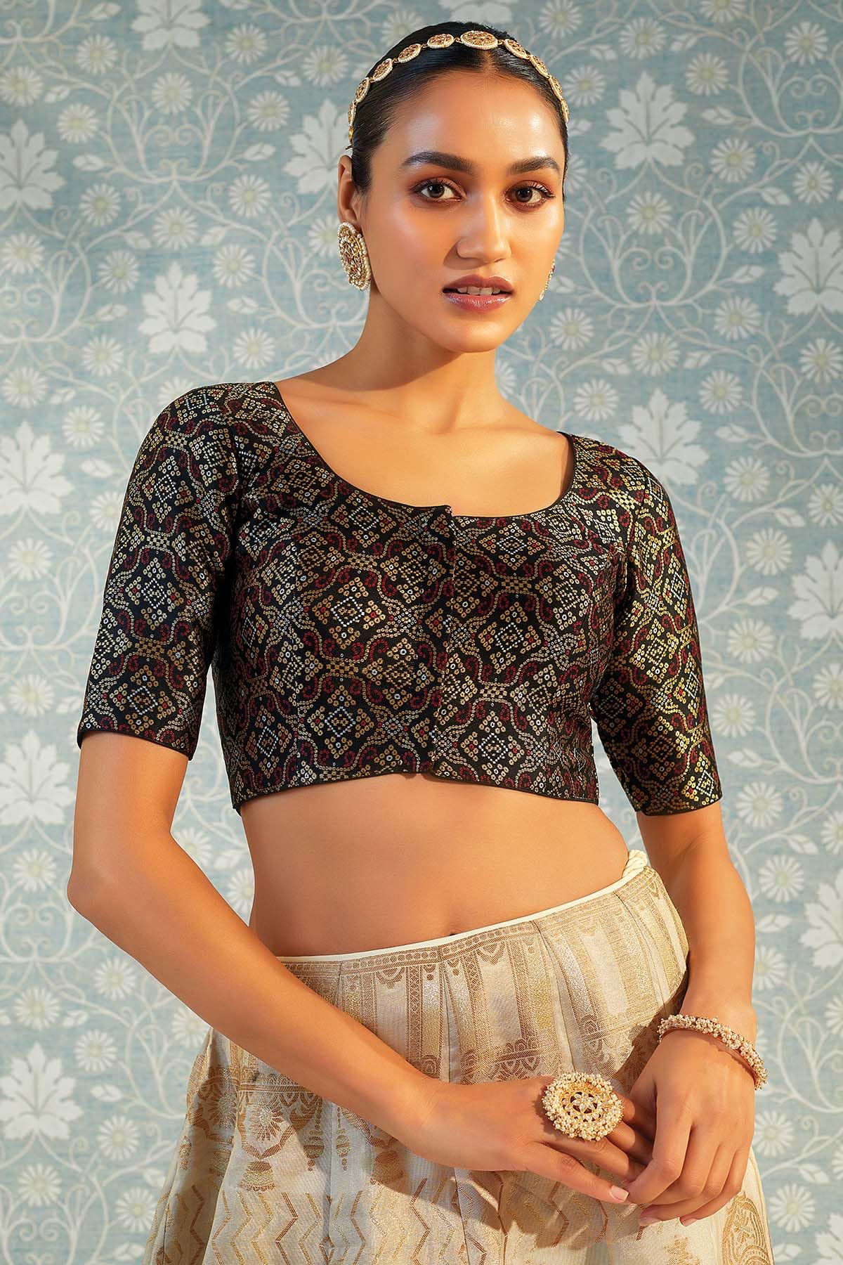 Soch Black Art Silk Blouse With Woven Designs