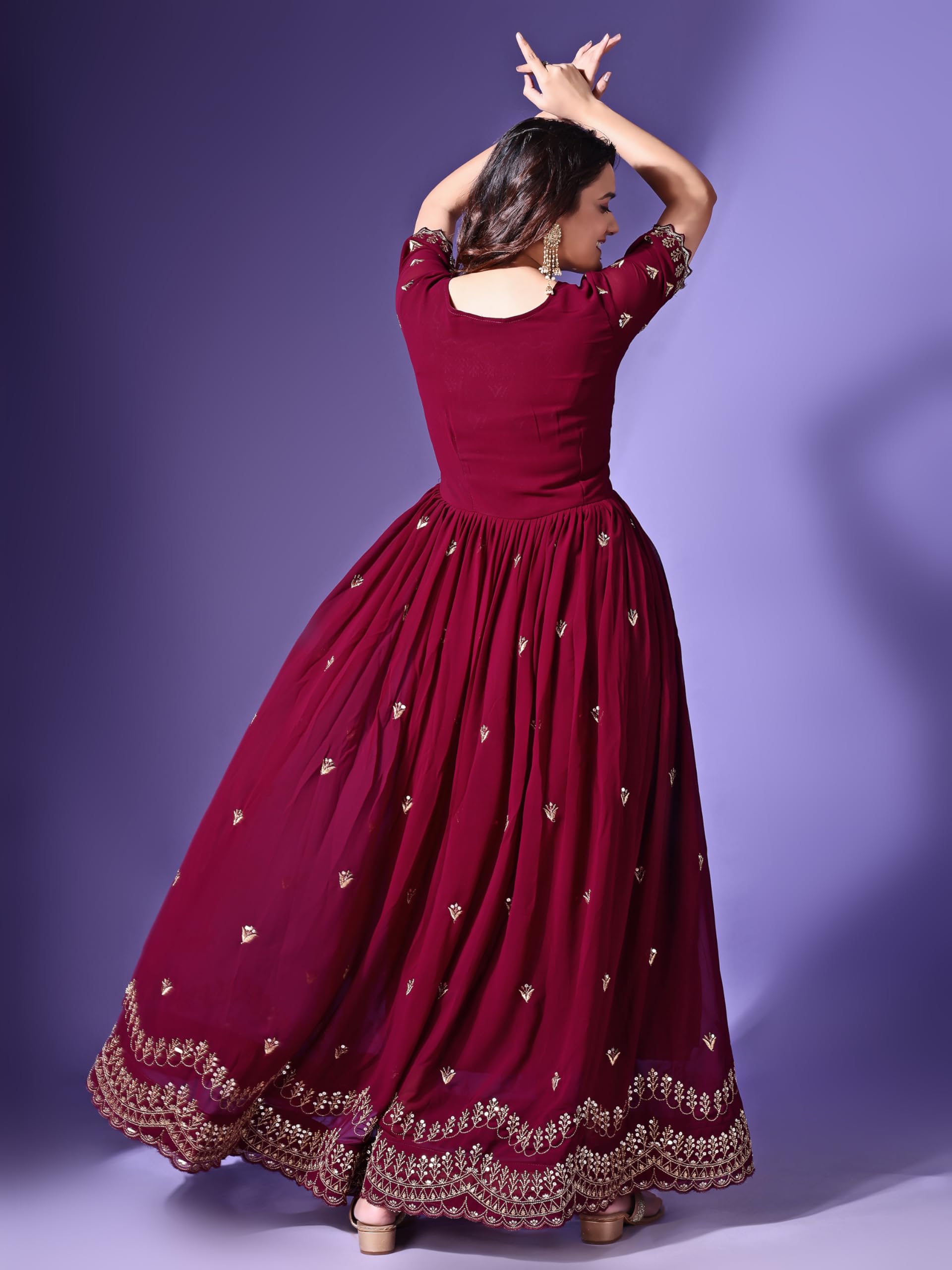 Wedani Maroon Georgette Embroidered Anarkali Gown for Women