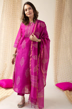 ANNI DESIGNER Womens Rayon Blend Straight Printed Kurta with Pant & Dupatta (MANGAI Pink_4XL_Pink_XXXX-Large)