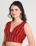 Pujia Mills WomenS Indian Ethnic Wear Sabyasachi Sequence With Dhaga Embroidered Zari Work Sweetheart Neck Blouse Sleeveless Re