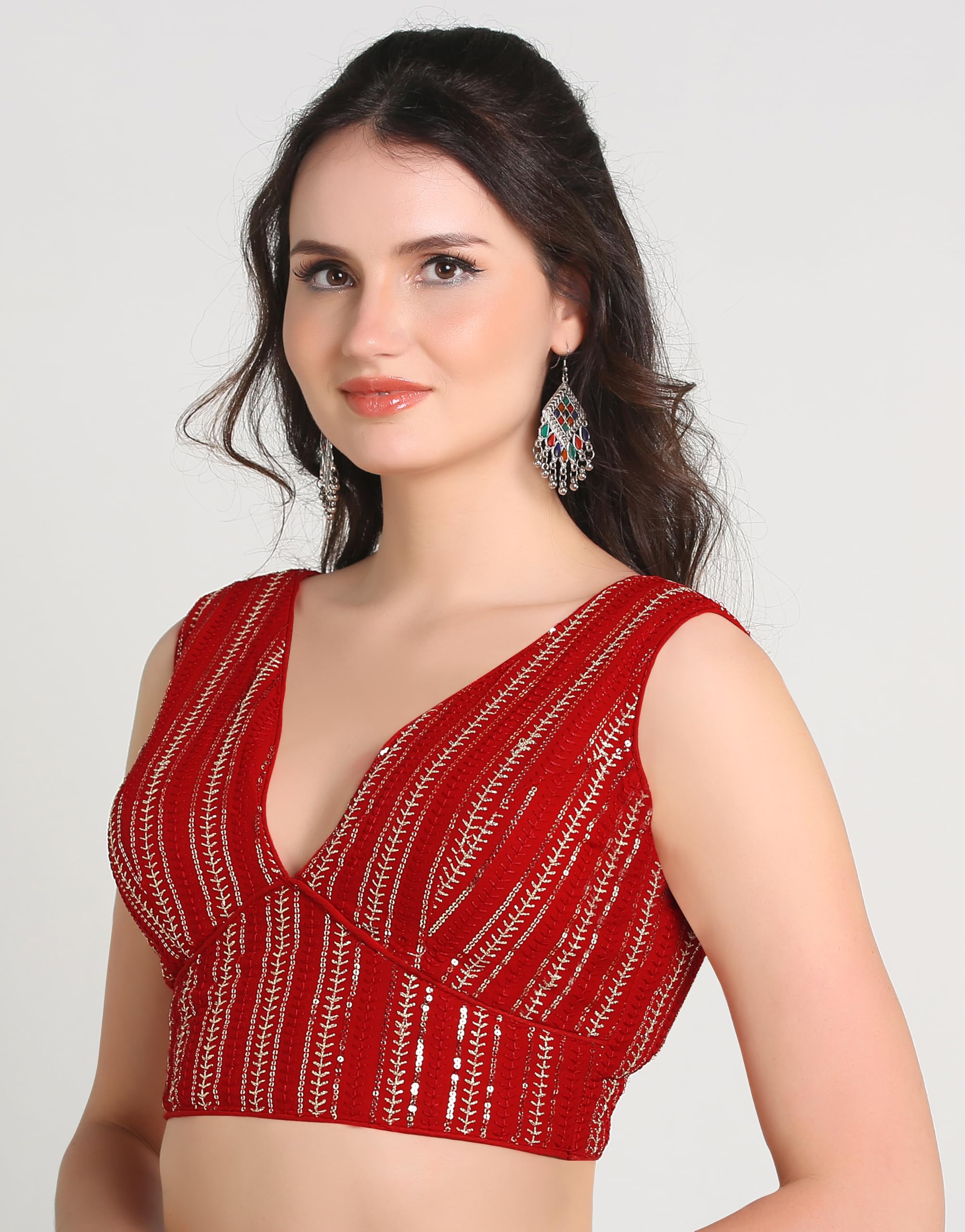 Pujia Mills WomenS Indian Ethnic Wear Sabyasachi Sequence With Dhaga Embroidered Zari Work Sweetheart Neck Blouse Sleeveless Re