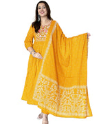 ANNI DESIGNER Womens Rayon Viscose Embroidered Anarkali Kurta with Pant & Dupatta (Kanota Yellow-VKS05_S_Yellow_Small)