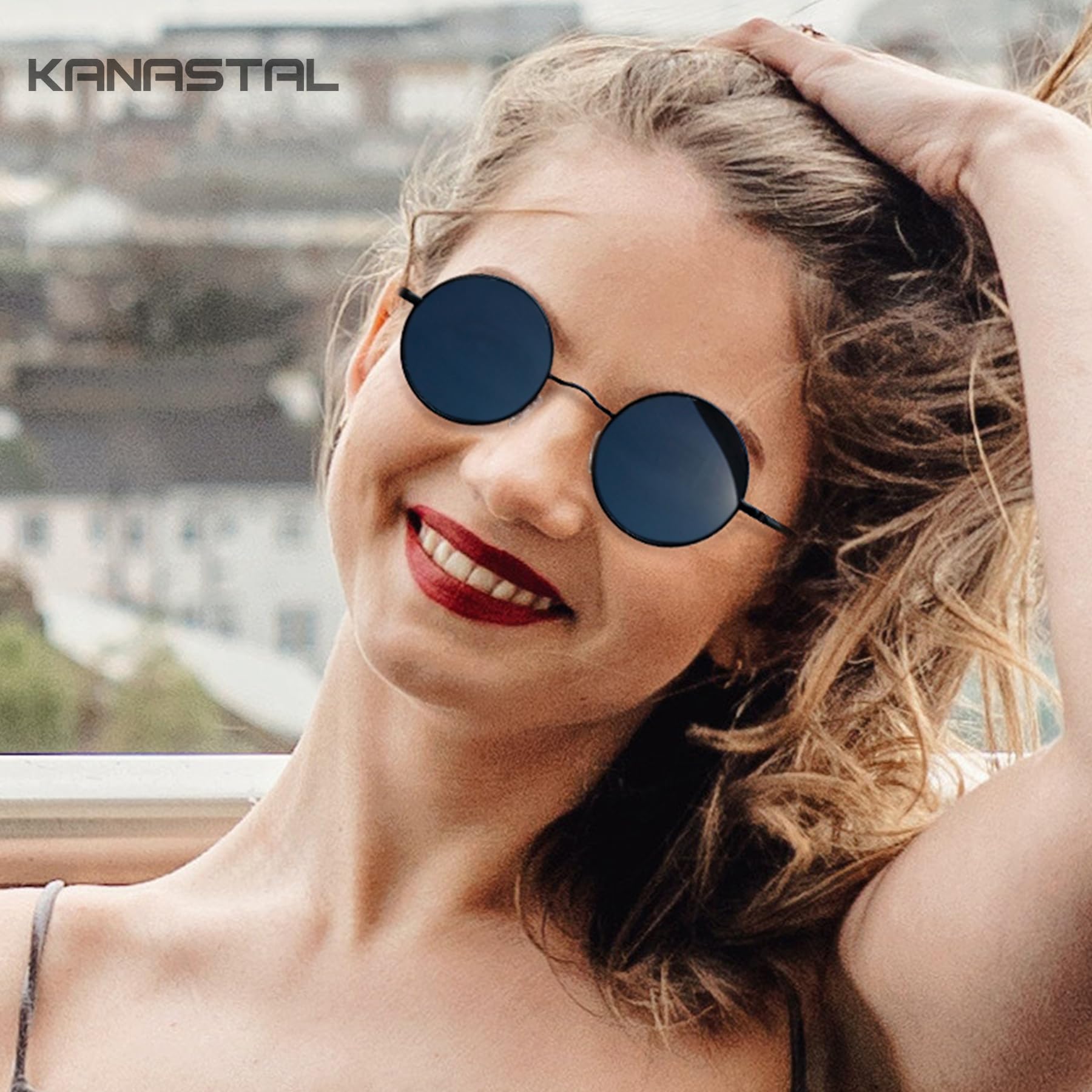 KANASTAL Small Round Sunglasses for Women Men Polarized UV400 Protection Metal Steampunk Vintage Halloween Decoration