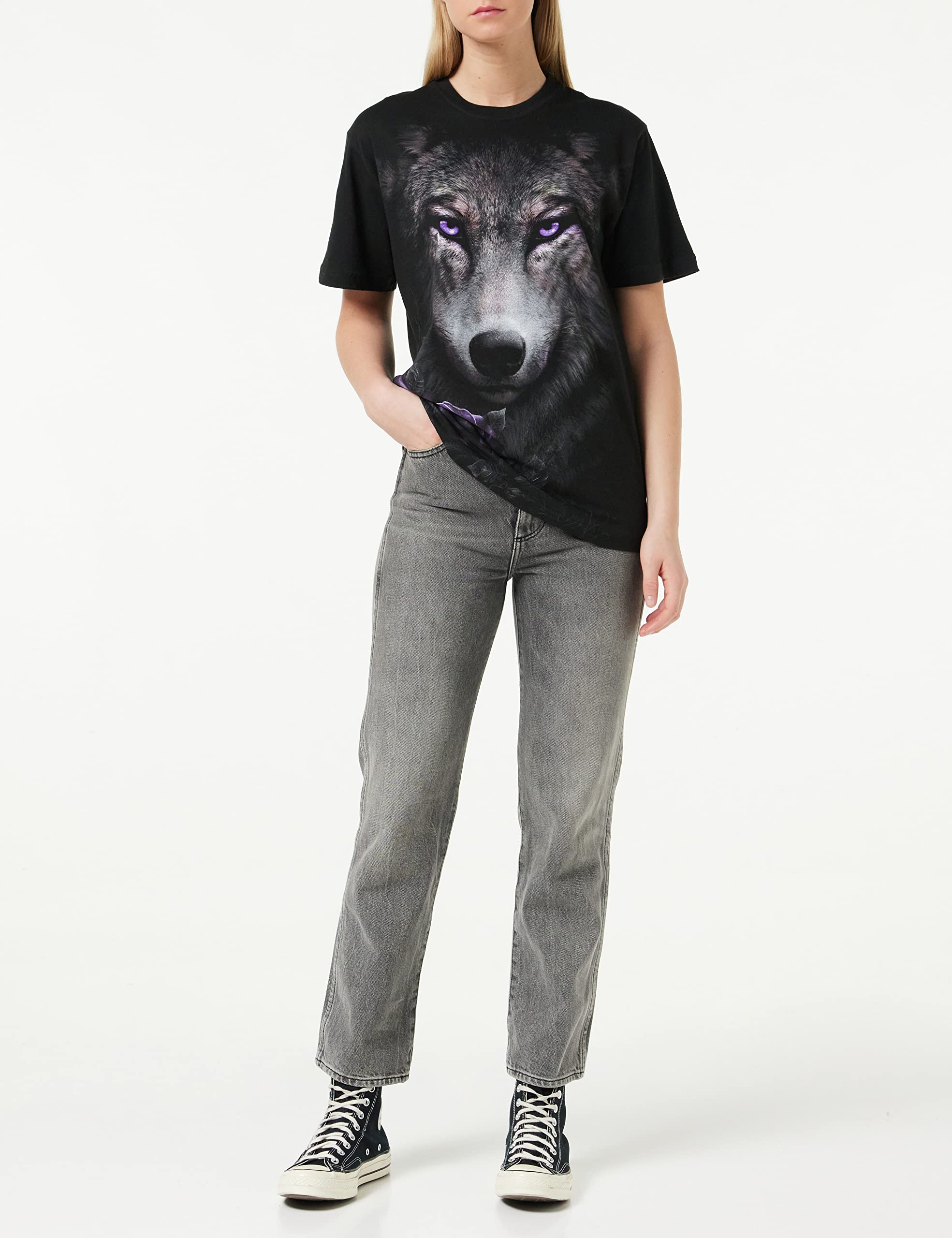 Spiral - WOLF ROSES - Front Print T-Shirt Black - XL