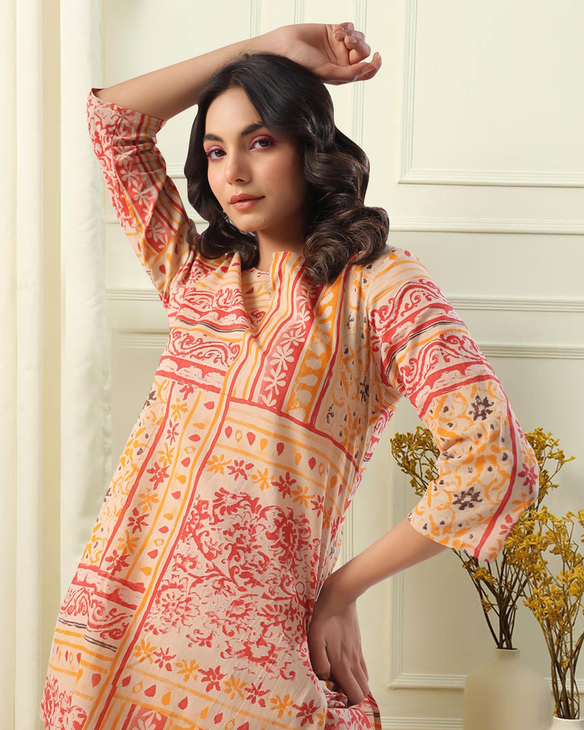 I Enterprise Women'S Cotton Tunic Knee-Length Dress (Y1_Inco-040_Multicolor5