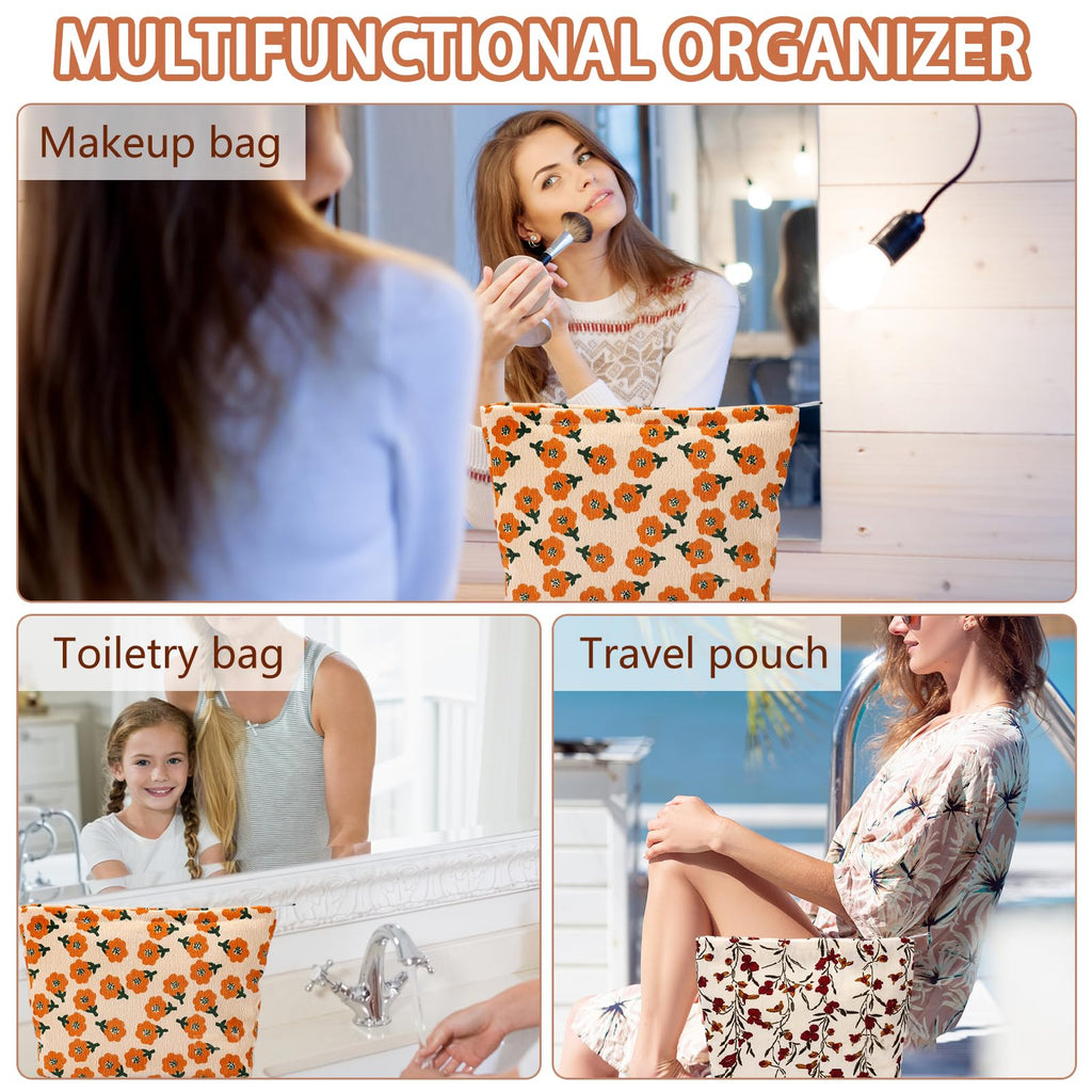 ZLFSRQ 2Pcs Daisy Flower Makeup Bag Travel Cute Cosmetic Bags for Women Large Floral Makeup Pouch Zipper Cosmetic Pouch Set for