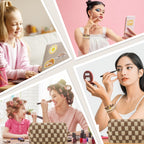 58 Pcs Aesthetic Makeup Bag Set With 7 Pcs Surfer Bracelets and 50 Pcs Stickers for Women Girls Teens Gift (Brown)