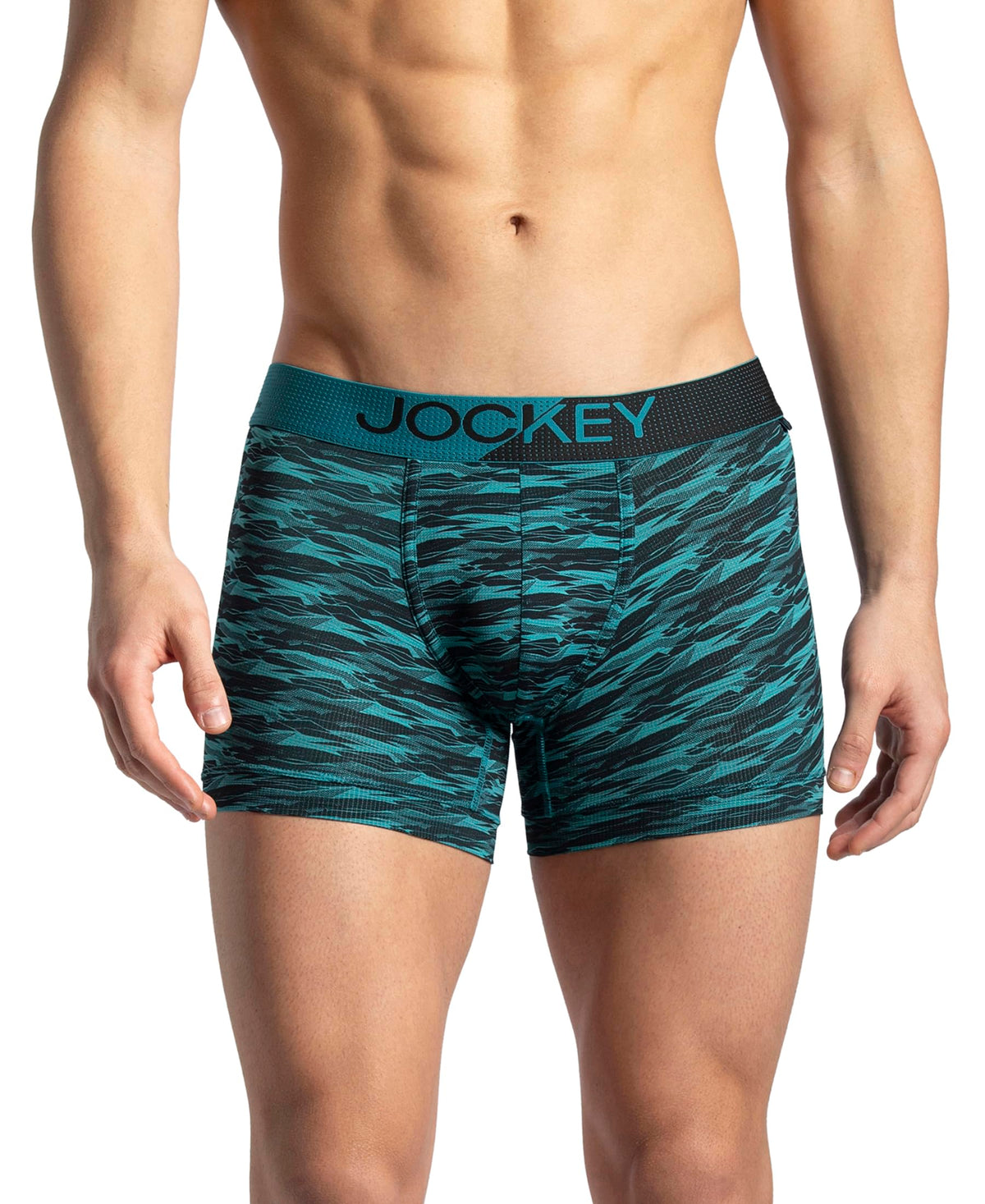 Jockey Mm08 MenS Microfiber Mesh Elastane Stretch Printed Performance Trunk With Staydry Technology_Ocean Depth_M