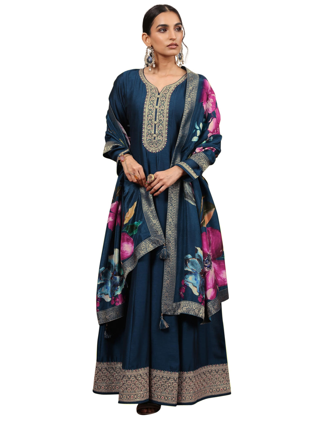 Libas Womens Silk A-Line Maxi Dress (51952_Navy Blue