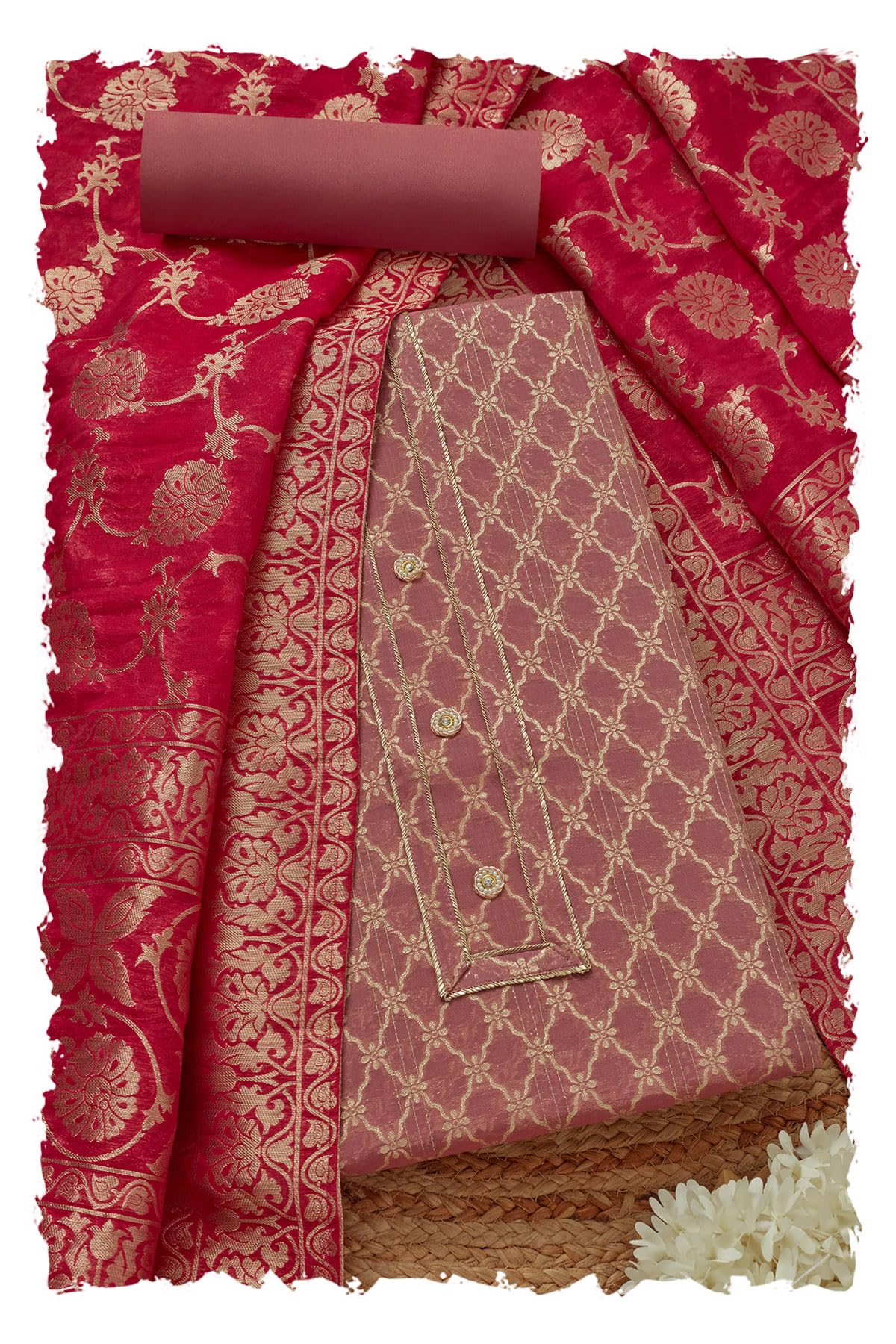 Soch Women Chanderi Zari Woven Unstitched Dress Material with Zari Woven