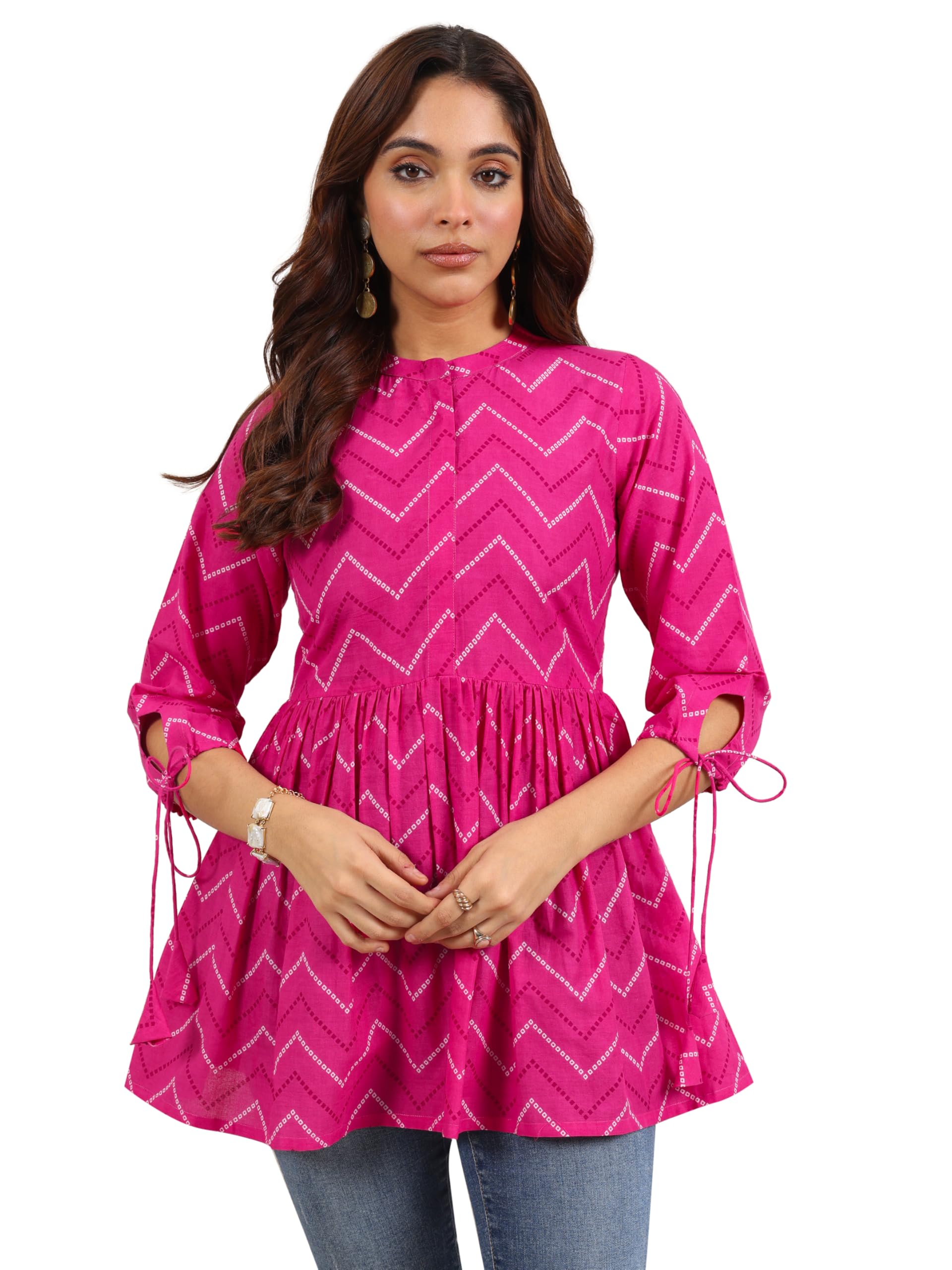 Libas WomenS Cotton Printed Anarkali Kurti (29632_Pink_L)