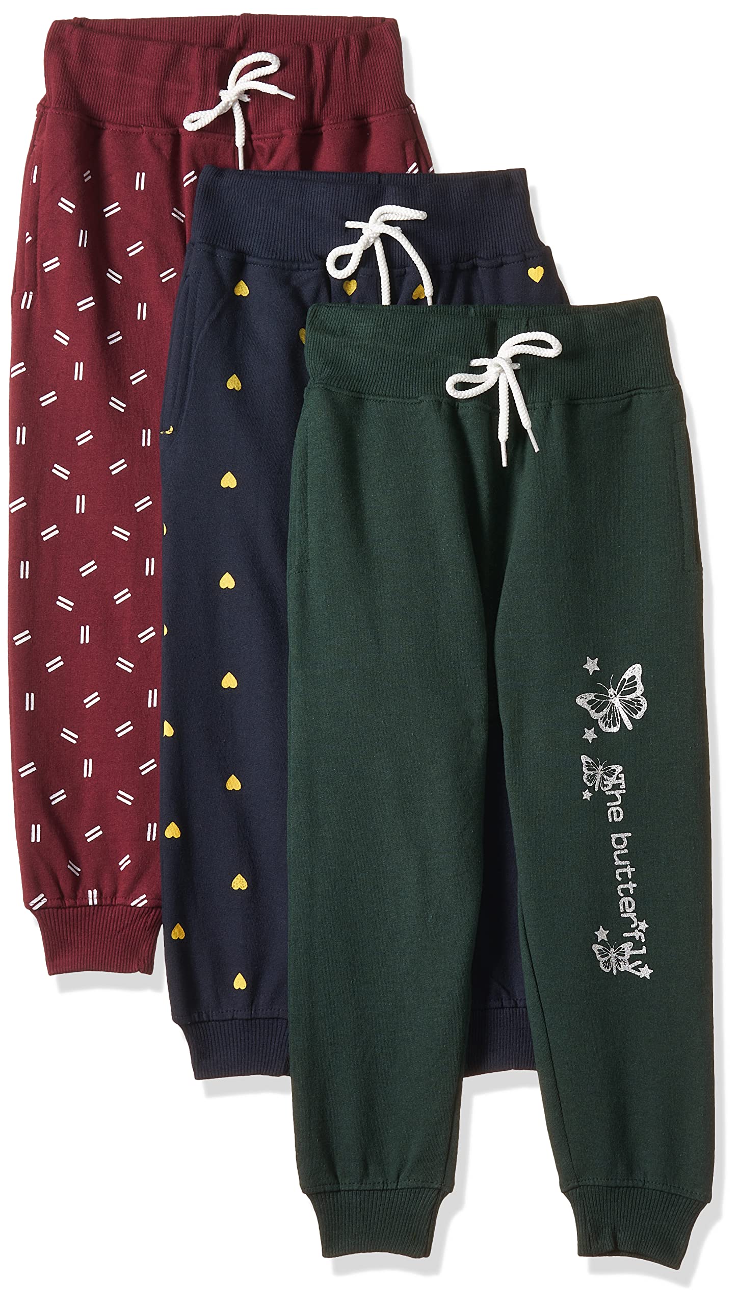 T2F Girls Regular Fit Printed Cotton Joggers Track Pants (Pack of 3)