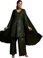 Libas Art Womens Embroidered Georgette A-Line Kurta With Palazzos And Dupatta