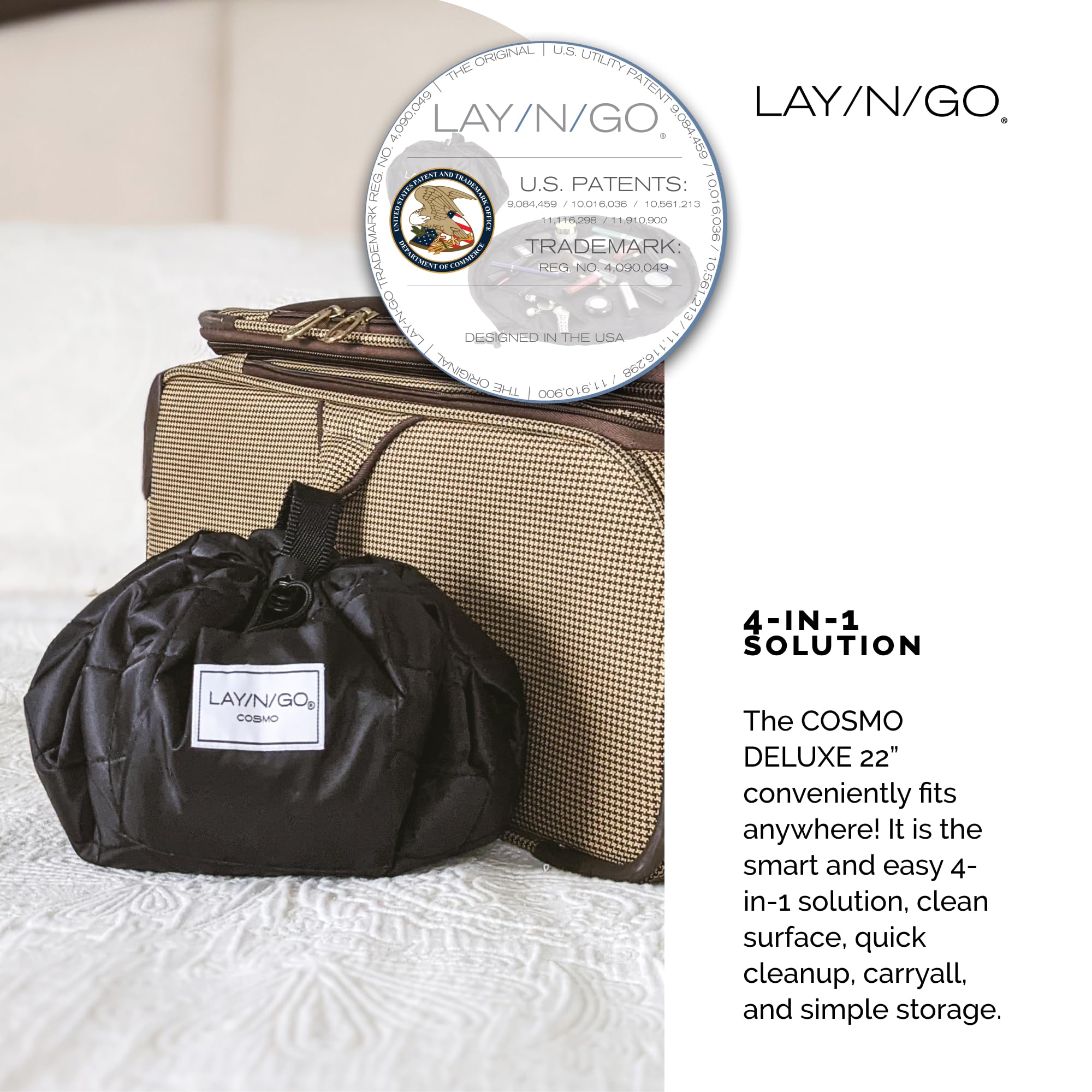 Lay-n-Go Cosmo Deluxe Drawstring Cosmetic Pouch & Makeup Bag Organizer, Toiletry Bag for Travel, Gifts, and Daily Use, 22 inch