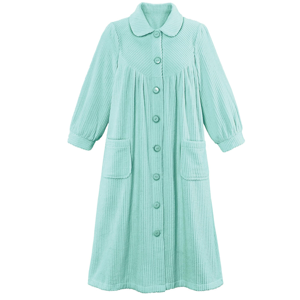 Collections Etc Women's Soft Plush Button Front Robe with Pockets 42 L Mint Large