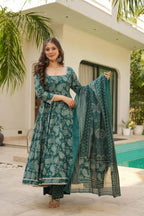 Wedani Anarkali Set for Women Green