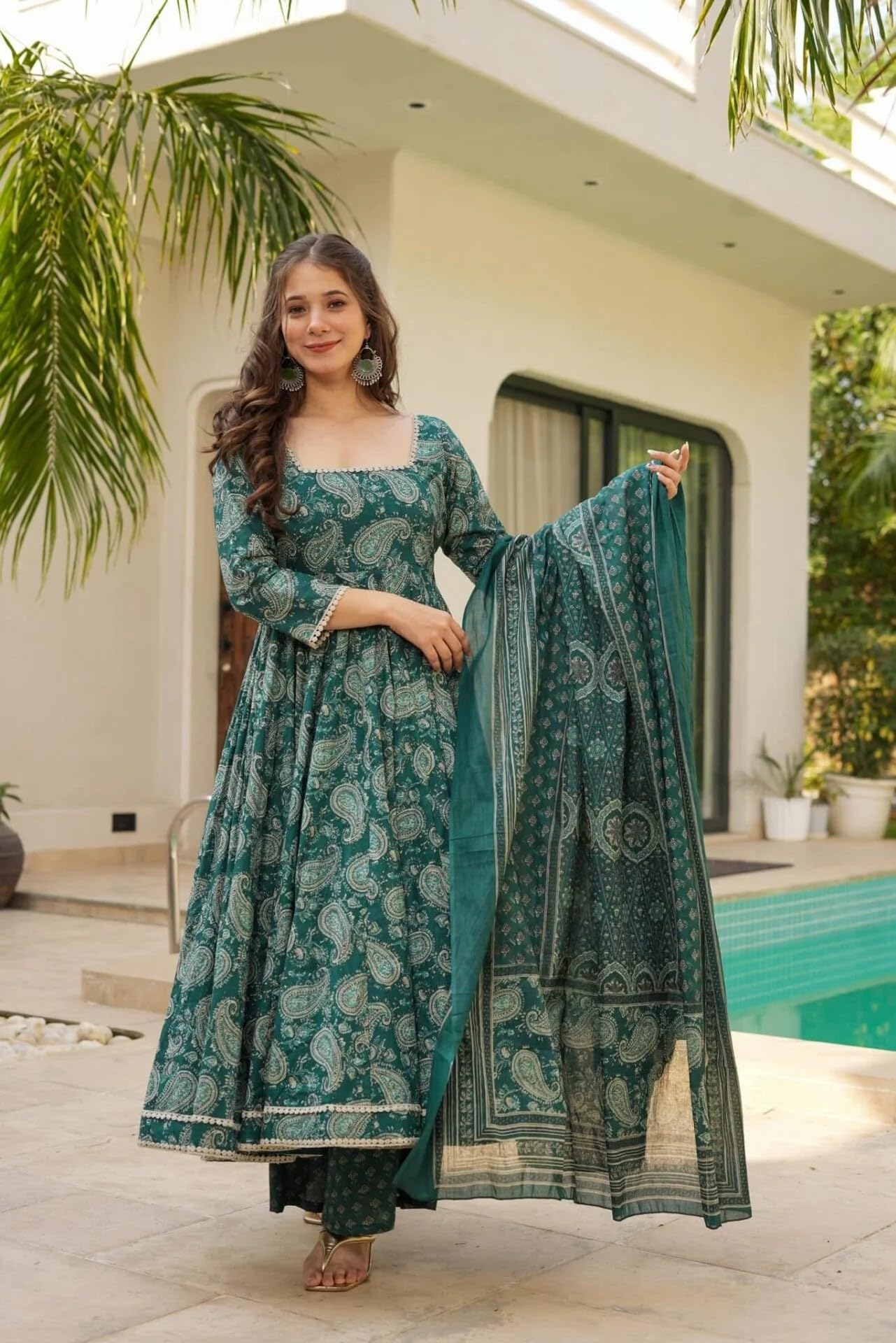 Wedani Anarkali Set for Women Green