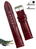 vinacreations 19mm Burgundy Alligator Belly Leather Watch Band Crocodile Strap Men Quick Release Premium Replacement Wristwatch