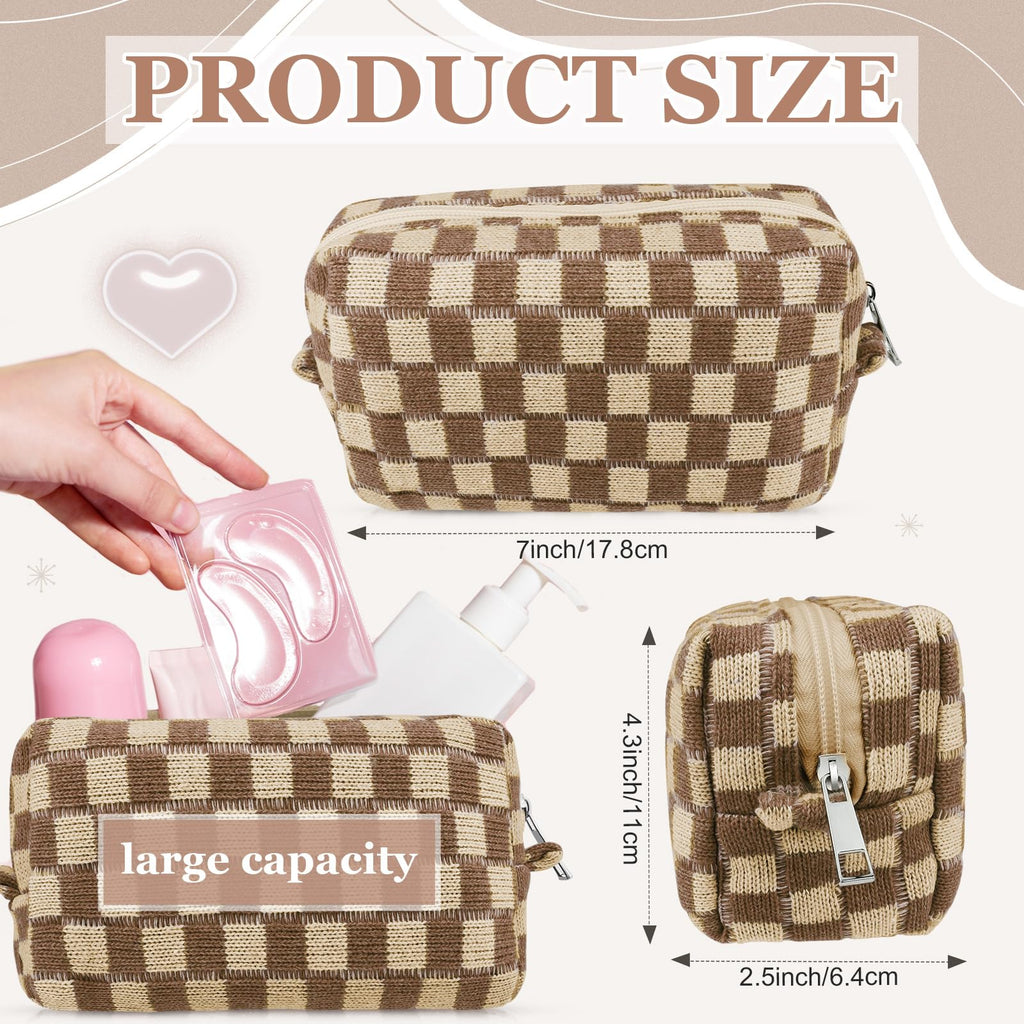 58 Pcs Aesthetic Makeup Bag Set With 7 Pcs Surfer Bracelets and 50 Pcs Stickers for Women Girls Teens Gift (Brown)