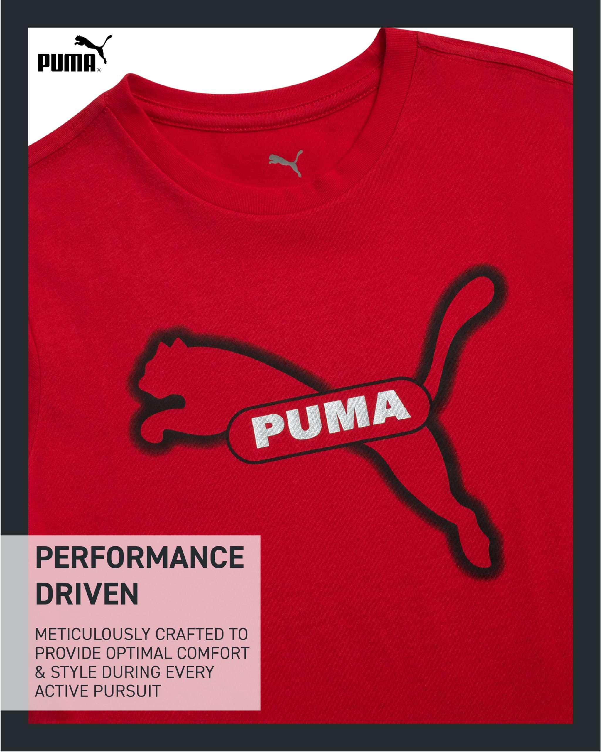 PUMA Boys' T-Shirt - Cat Logo T-Shirt for Boys - Athletic Crewneck Short Sleeve Tee (S-XL), Size Small, Red/Black