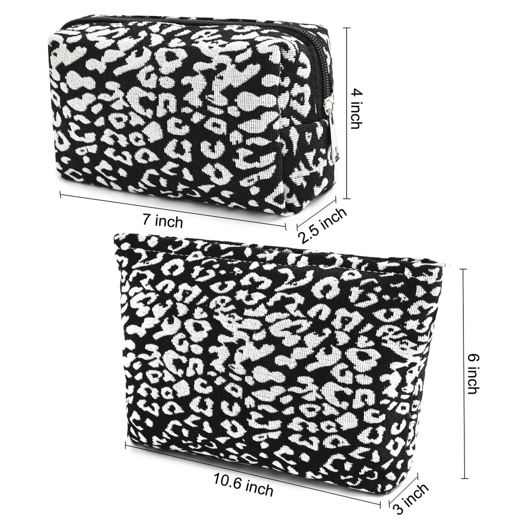 SOIDRAM 2 Pieces Leopard Print Makeup Bag Large Cosmetic Bag Capacity Canvas Mix Travel Toiletry Bag Organizer Cute Makeup Brush