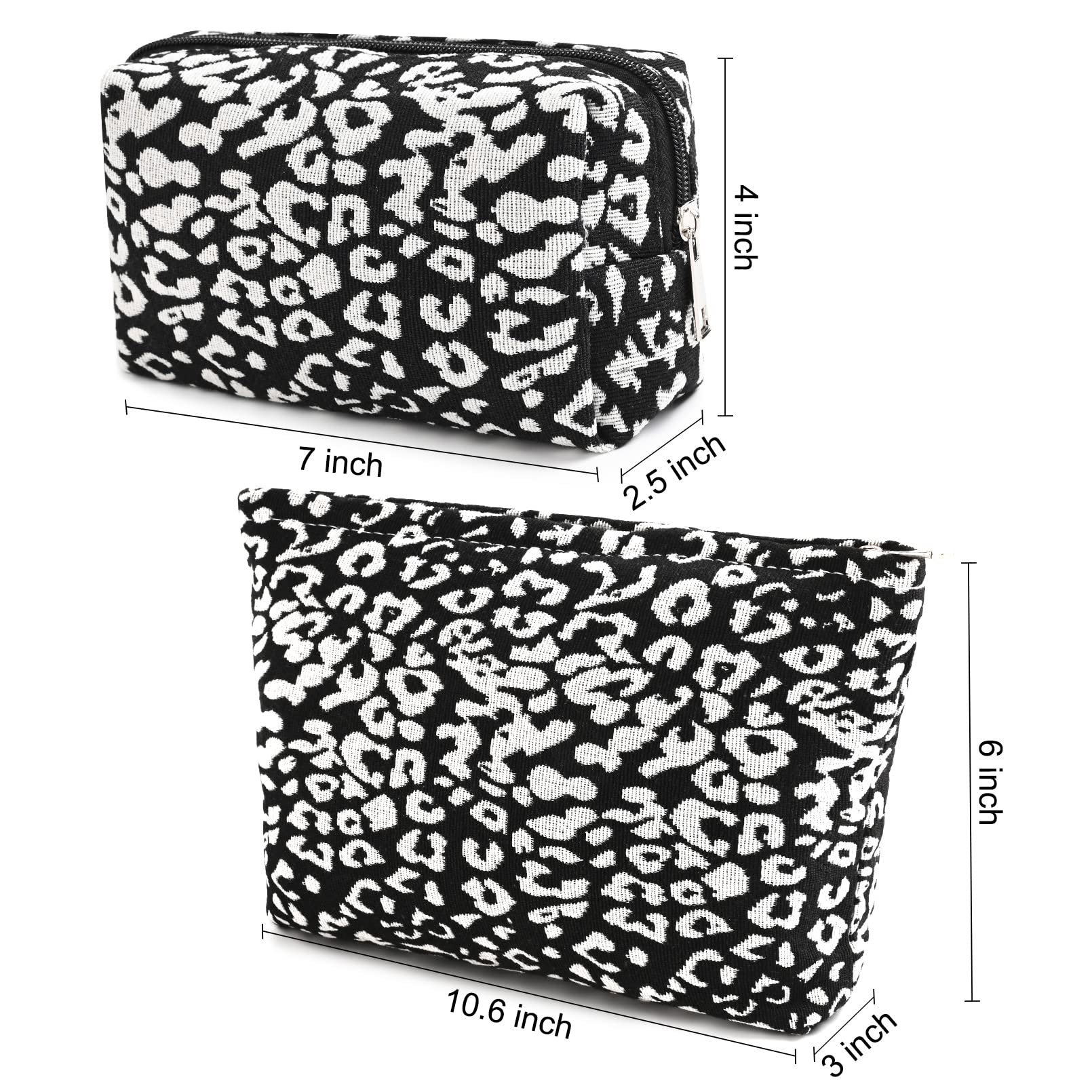 SOIDRAM 2 Pieces Leopard Print Makeup Bag Large Cosmetic Bag Capacity Canvas Mix Travel Toiletry Bag Organizer Cute Makeup Brush