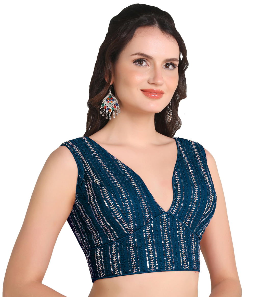 Pujia Mills WomenS Indian Ethnic Wear Sabyasachi Sequence With Dhaga Embroidered Zari Work Sweetheart Neck Blouse Sleeveless Re