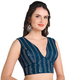 Pujia Mills WomenS Indian Ethnic Wear Sabyasachi Sequence With Dhaga Embroidered Zari Work Sweetheart Neck Blouse Sleeveless Re