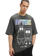 Bewakoof Official Spongebob Merchandise Mens Graphic Print Oversized Fit Half Sleeve Round Neck Cotton Jersey T-Shirt_648703_Gr