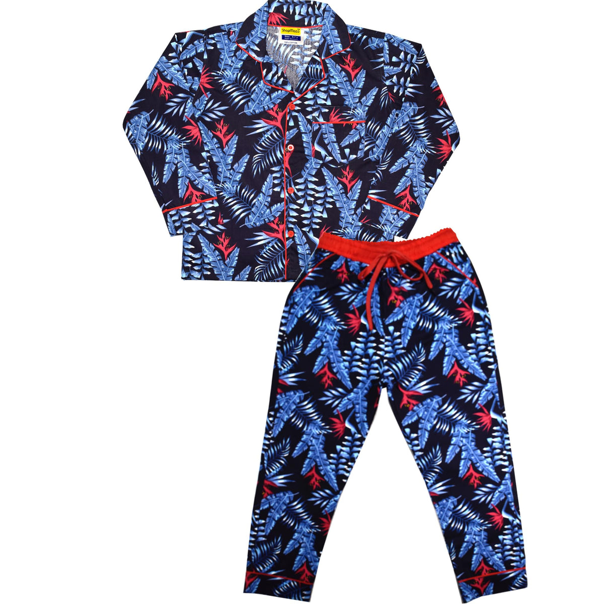SHOPmOZO Unisex Pure Cotton Long Sleeve Kids Nightwear/Nightdress/Sleepsuit/Sleepwear/Night Suit for Boys and Girls Pajama Top C 18-24