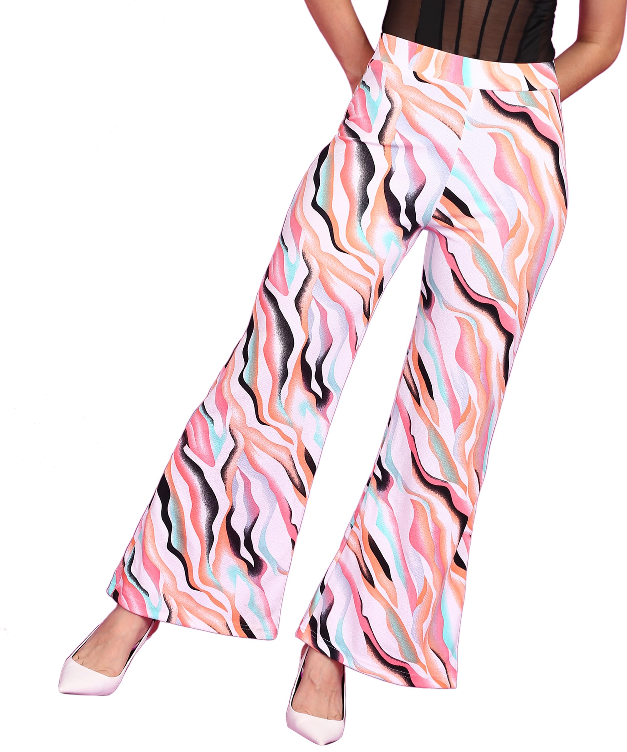 POPWINGS Casual High-Waist Flared Trouser for Women | High-Rise Trouser Pant for Women | Flared Trousers for Women Formal Office