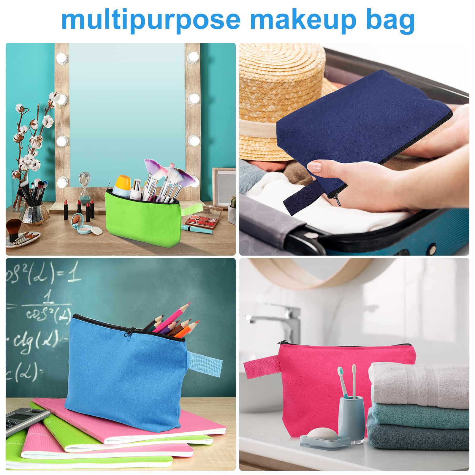 30 Pieces Travel Makeup Bags Canvas Cosmetic Bags Bulk Multipurpose Small Makeup Pouch with Zipper Plain Blank Toiletry Bag DIY