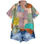 Gufrina WomenS Rayon Top With Half Sleeves Collar Neck Abstract Printed Regular Fit Western Style And Standard Length