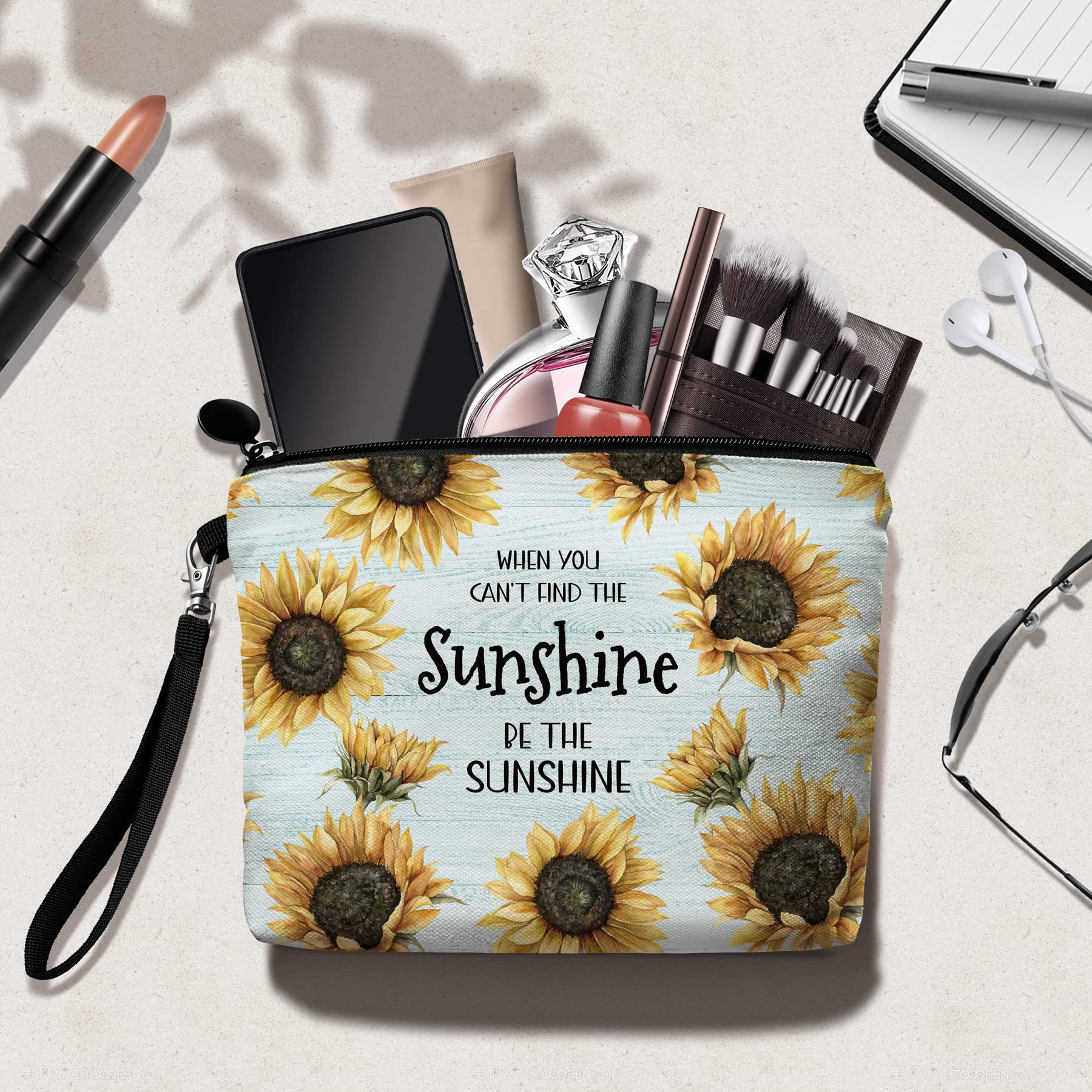 Hglian Sunflower Makeup Bag,Be The Sunshine Travel Travel Cosmetic Bag Zipper Pouch,Inspirational Birthday Gifts for Female Frie