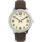 Timex Men's Easy Reader Bold 43mm Watch - Silver-Tone Case Cream Dial with Brown Leather Strap
