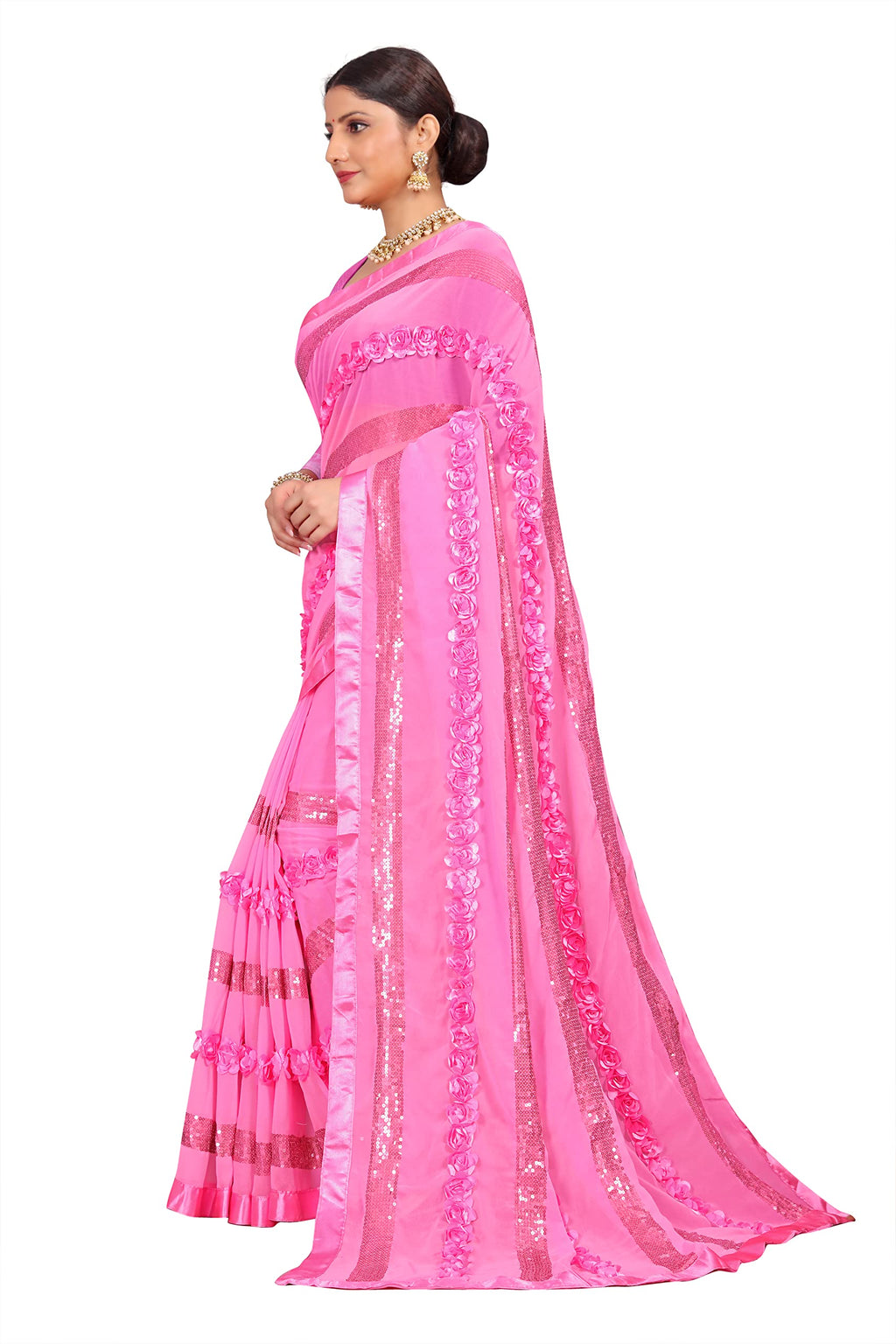 Shasmi  Embroidered Embellished Georgette Sari With Blouse Piece Saree For Women