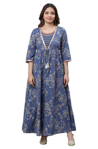 Aurelia Blue Floral Printed Printed Cotton Embroidered Regular Kurta