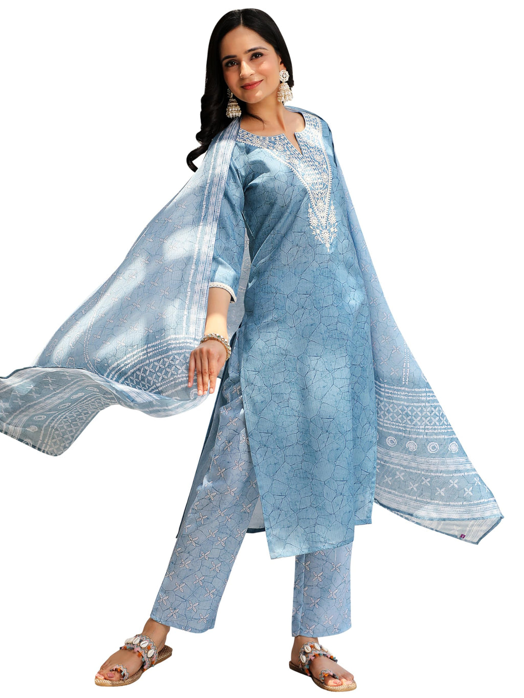 Libas Womens Yoke Design Cotton Straight Kurta With Palazzos And Dupatta