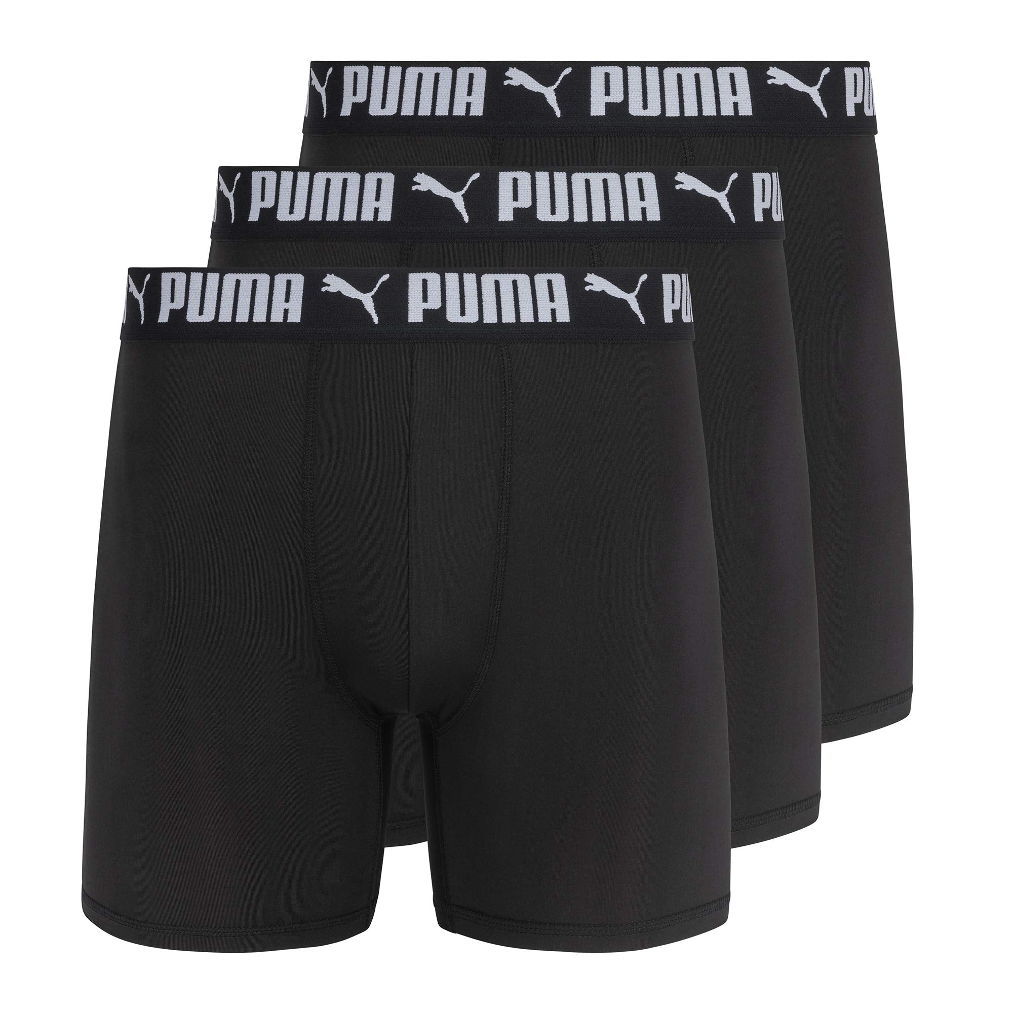 PUMA Men's 3 Pack Athletic Fit Boxer Briefs, Black, Small