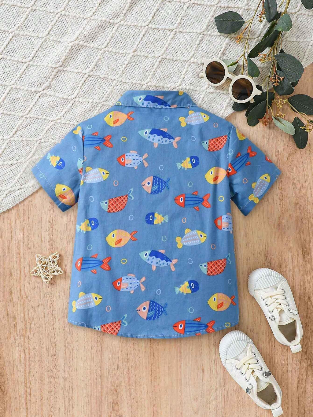 TAGAS Boys Cartoon Graphic Patched Pocket Casual Shirt | Fancy Shirt | Party Shirt for Boys and Kids Blue