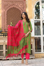 ANNI DESIGNER Ladies Cotton Blend Kurta with Trousers and Dupatta, green, S