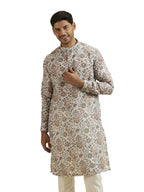 Manyavar Mens Viscose Blend Floral Print Long Kurta (Beige,XL)