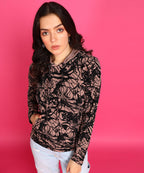 POPWINGS Women Casual Chocolate Brown Printed Hooded Sweatshirt With Pocket | Winter Wear | Trendy Sweatshirts